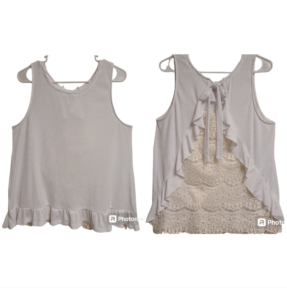 Lacy sleeveless top white large ribbed sleeveless top white large flowy tank top